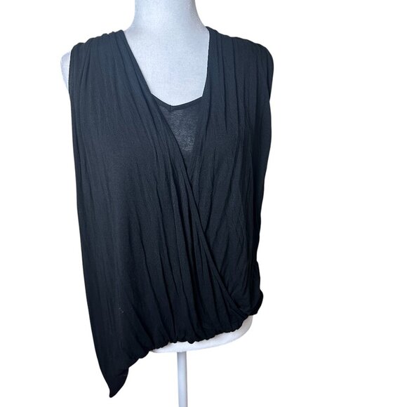 ELLA MOSS Asymmetrical Drape Wrap Front Top Black Size Large - Picture 1 of 10